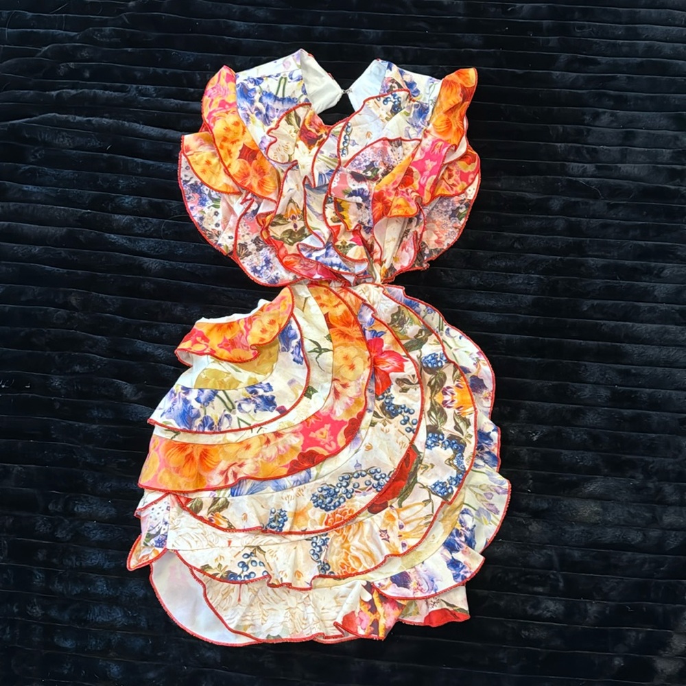 Open Back Ruffle Colorful Mini Dress